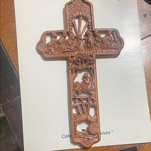 Intricately Carved Brown Cross